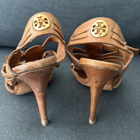 Tory Burch Leather Woven Heels Size 9| Natural Designer Tan Gladiator - Picture 9 of 10
